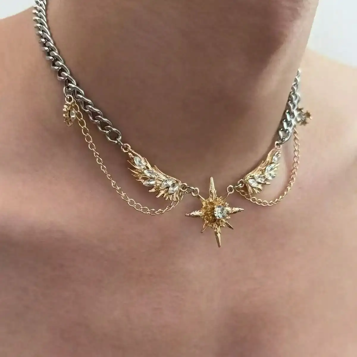 Men Accessories Neck Chain - Collana Gotica Punk con Ali Dorate